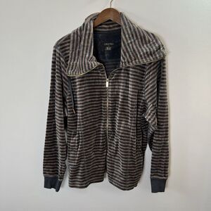 Calvin Klein Womens Velvet Velour Jacket Size 1X Brown Black Striped Casual Soft